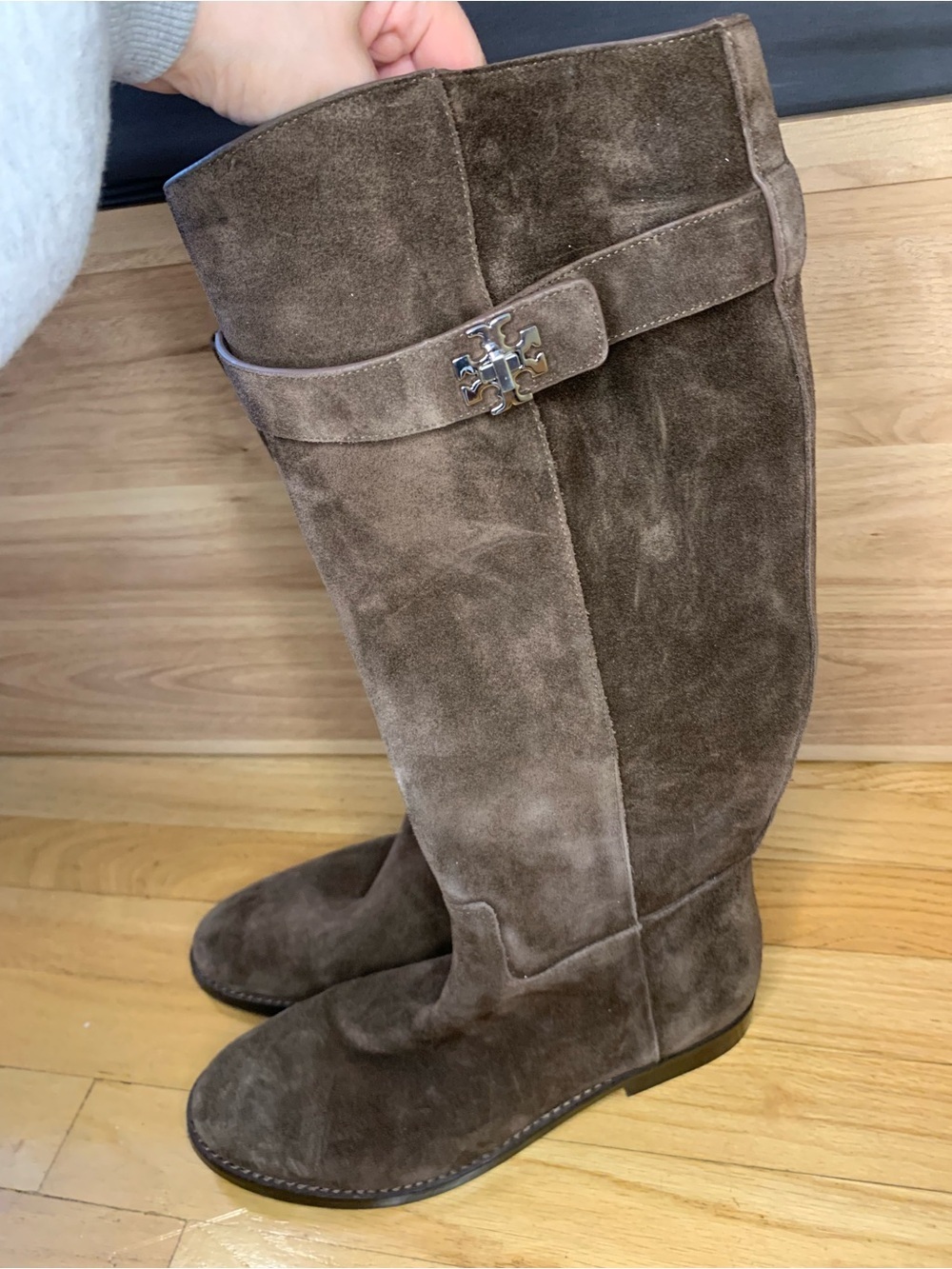 Tory Burch Brown T Lock Suede Riding Boots - Size 9 - Picture 2 of 7